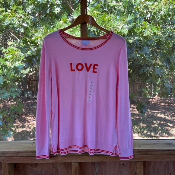 Old Navy Women's Classic Crew Neck Pink Love Sweater Size XL. NEW - Picture 1 of 7